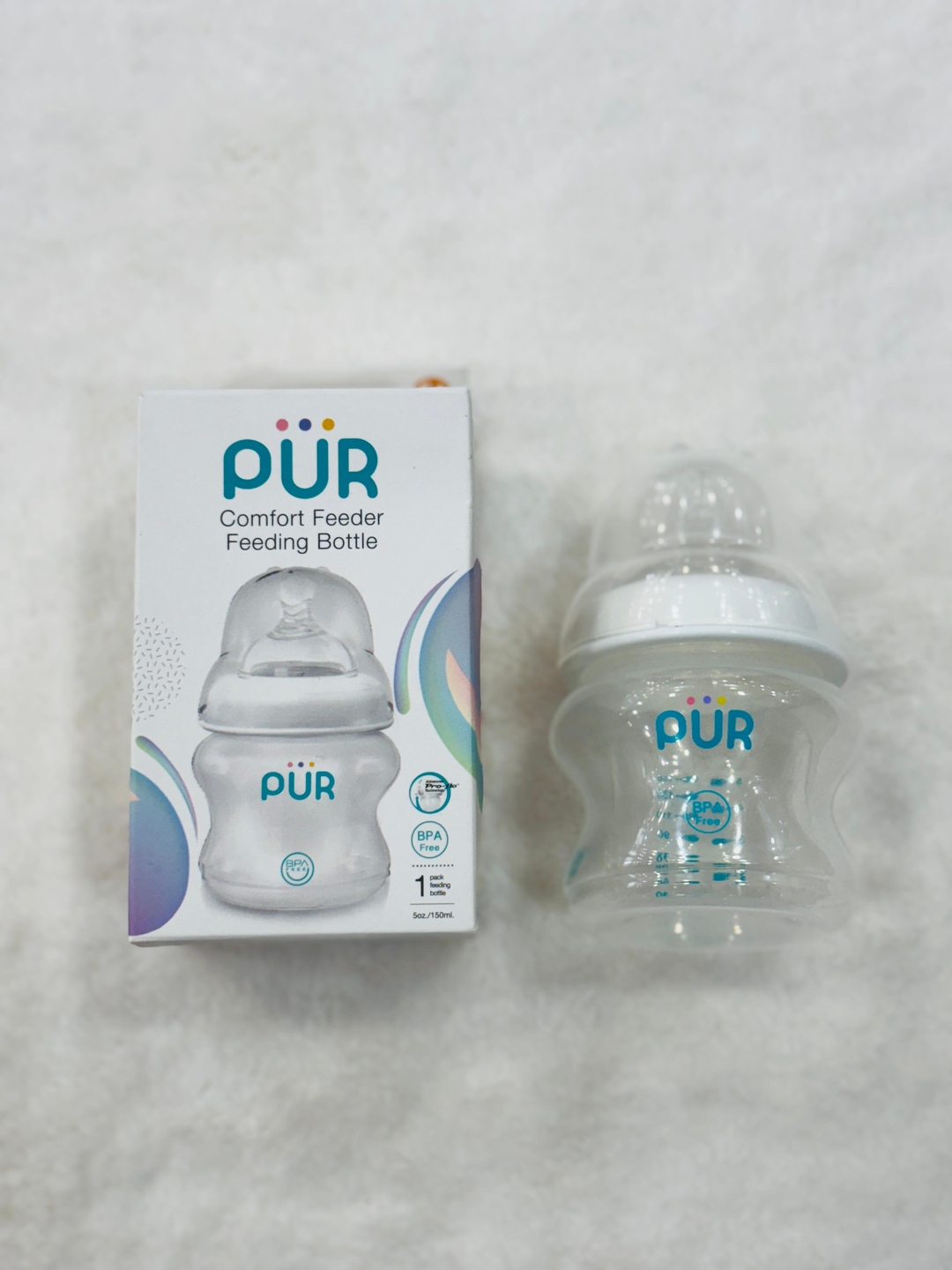 PUR 1301 Comfort Feeder Wide Neck Bottle, Anti-Colic System, BPA Free, Hygienic Silicone Nipple/Teat for 0 to 3 Months Baby (5oz./150ml, White)