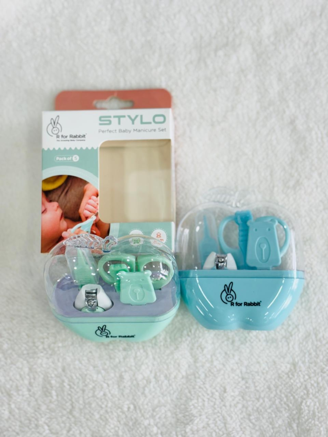R for Rabbit Stylo Apple New Born Baby 5 in1 Nail Grooming Kit for Baby Manicure Set with Kids Nail Cutter, Tweezer, Nail Filer, Ear Pick, and Scissors 