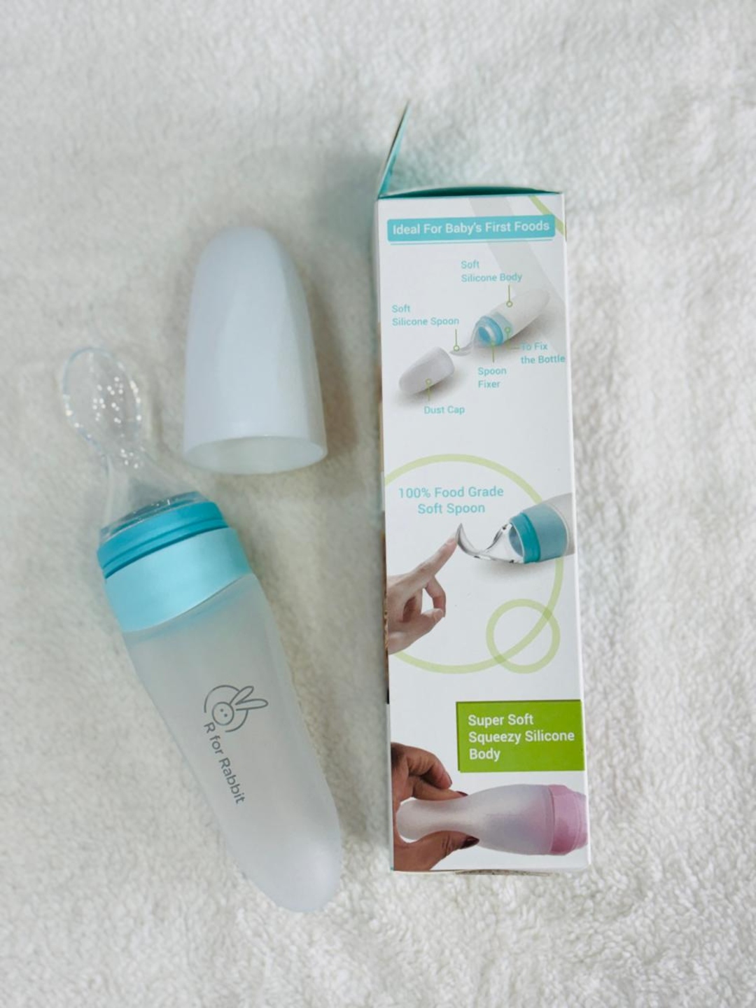 R for Rabbit First Feed Food Feeder with 90ml Capacity for 4M+ Baby, Premium Soft Silicone Food Grade BPA Free for Cereals, Infant, Kids