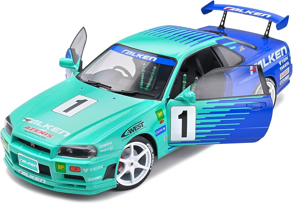 1:18 1999 Nissan Skyline (R34) GT-R-Falken Drift Livery Collectible Miniature car, Multi